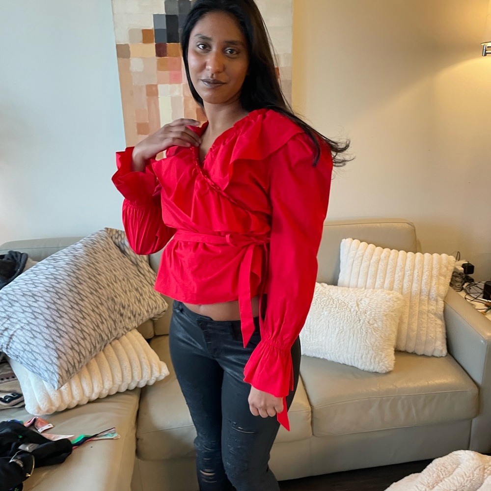 Rachel Parcell Red Ruffle Wrap Blouse - Picture 4 of 5